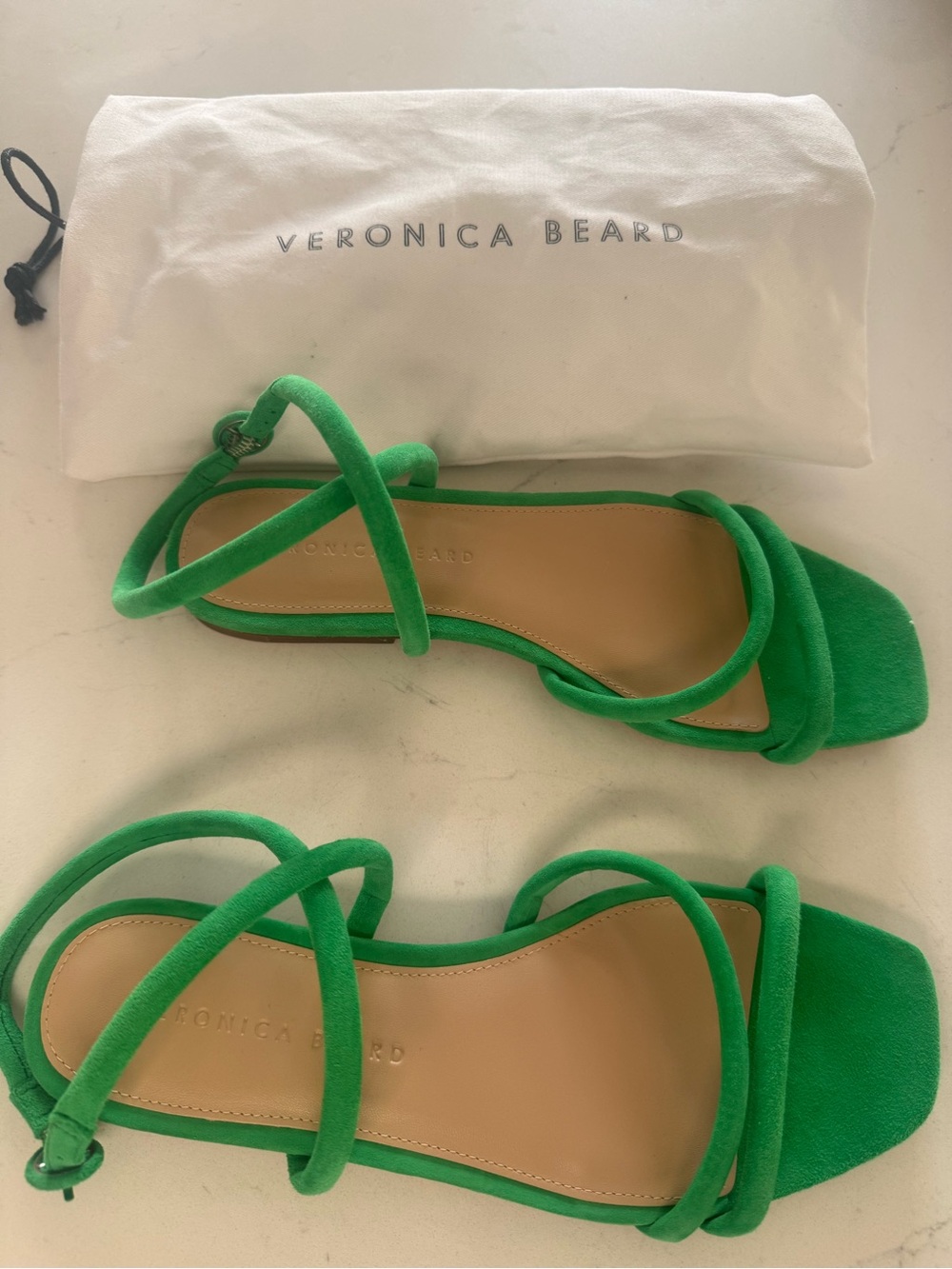 Veronica Beard Vibrant Green Suede Strappy Flat Sandals - Picture 1 of 5